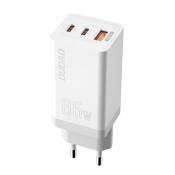 Dudao GaN szybka ładowarka sieciowa 65 W USB / 2x USB Typ C Quick Charge Power Delivery (azotek galu) biały (A7xs white)