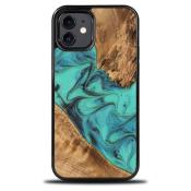 Etui z drewna i żywicy na iPhone 12/12 Pro Bewood Unique Turquoise - turkusowo-czarne