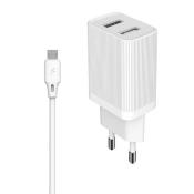 Kingkong ładowarka sieciowa adapter EU 2x USB 2.1A + kabel micro USB 1m biały (WP-U79m white)