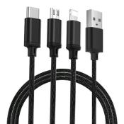 Remax Agile nylonowy kabel 3w1 USB - micro USB / Lightning / USB Typ C 2.8A 1m czarny (PD-B31th black)