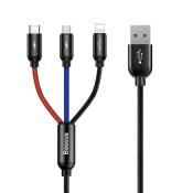 Baseus Three Primary Colors kabel 3w1 USB - micro USB / Lightning / USB-C w nylonowym oplocie 3.5A 1,2M czarny (CAMLT-BSY01)