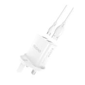 Dudao ładowarka sieciowa wtyczka UK (Wielka Brytania) 2xUSB-A 2.4A biała + kabel USB-A - USB-C biały