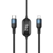 Remax Litxn kabel do szybkiego ładowania USB Typ C - Lightning 20W Power Delivery z wyświetlaczem ekranem miernik mocy 1m czarny (RC-193i)