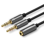 Ugreen kabel rozdzielacz AUX 3,5 mm mini jack (żeński) - 2x 3,5 mm mini jack (męski - mikrofon i słuchawki) czarny (AV140 20899)