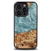 Etui z drewna i żywicy na iPhone 15 Pro Bewood Unique Uran - niebiesko-białe