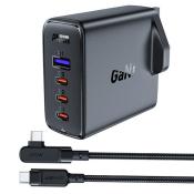 Szybka ładowarka GaN UK 100W Power Delivery 3x USB C 1x USB - czarna