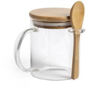 Szklany kubek 420 ml z łyżeczką i wieczkiem