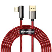 Baseus Legendary kątowy nylonowy kabel przewód USB - Lightning dla graczy 2,4A 2m czerwony (CACS000109)