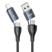 REMAX Wanen kabel do szybkiego ładowania 4w1 USB Typ C/ USB - USB Typ C/ Lightning Quick Charge Power Delivery 2.4 A 1,2m czarny (RC-164)