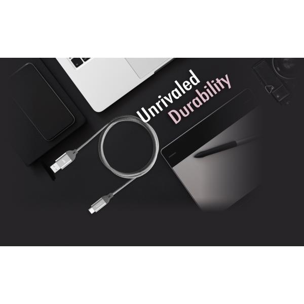 Nylonowy kabel do transferu danych LK30 Typ - C Quick Charge 3,0 - szary.jpg