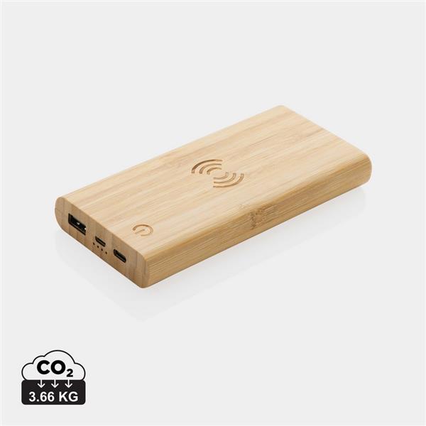 Bambusowy, bezprzewodowy power bank 8000 mAh, ładowarka bezprzewodowa 5W - P322.359