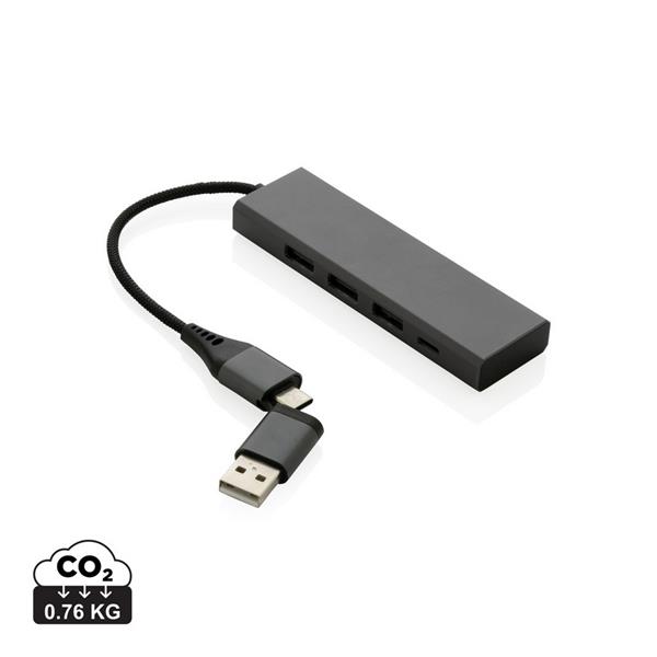 Hub USB 2.0 z USB C, aluminium z recyklingu - P308.682