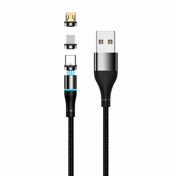 Setty kabel magnetyczny USB 1,0 m 2A nylon czarny