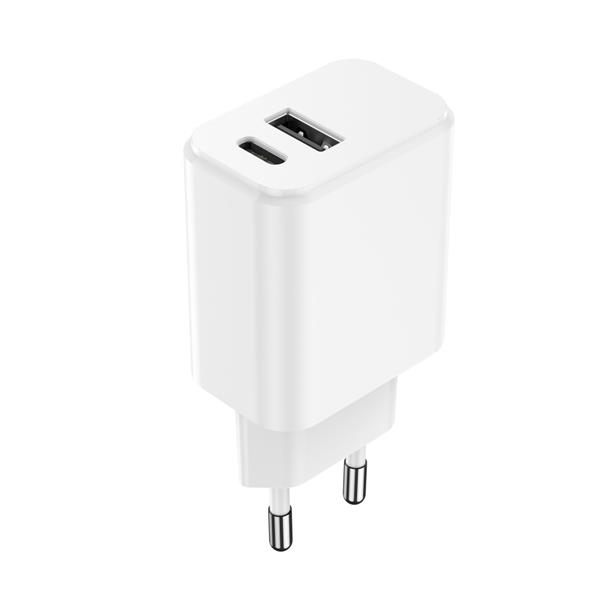 Setty ładowarka sieciowa 1x USB + USB-C 3A 20W biała