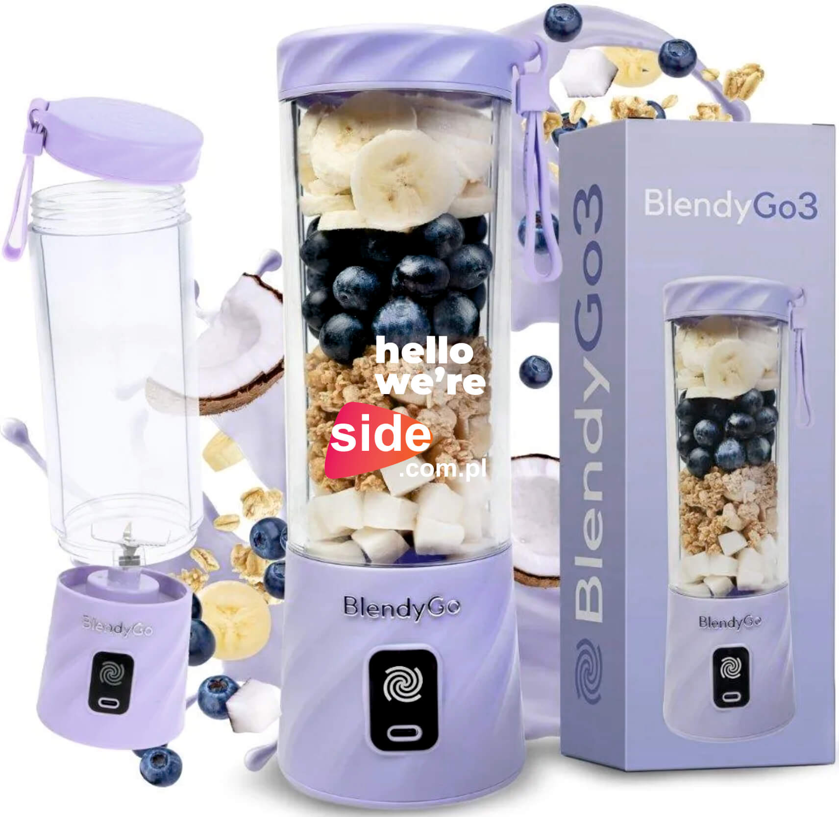 Blender bezprzewodowy BlendyGo 3 lawendowy z nadrukiem