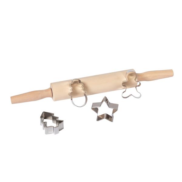 Zestaw do pieczenia, 5 el., wałek do ciasta, 4 foremki do ciasta - V1325-00