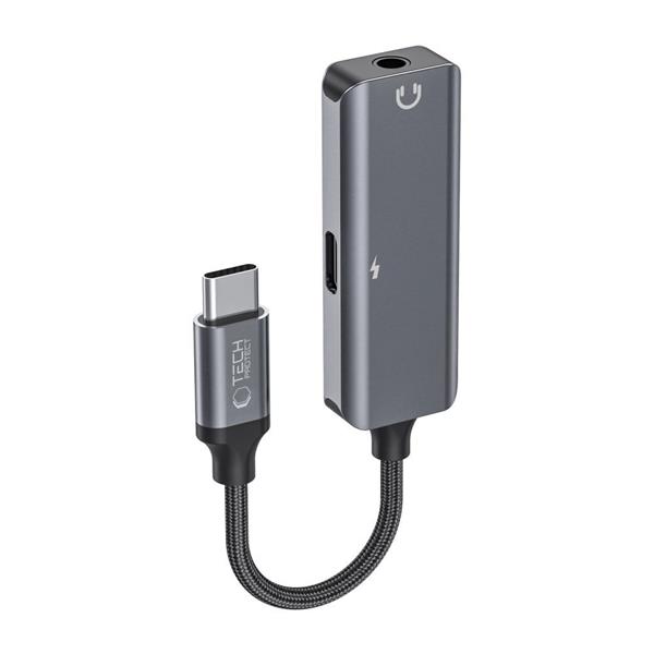 Adapter Tech-Protect UltraBoost audio USB-C (męski) / mini jack 3.5mm (żeński) - USB-C (żeński) - czarny