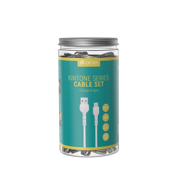 Devia kabel Kintone V2 EC305  USB - USB-C 1,0 m 2,1A biały zestaw 30 szt