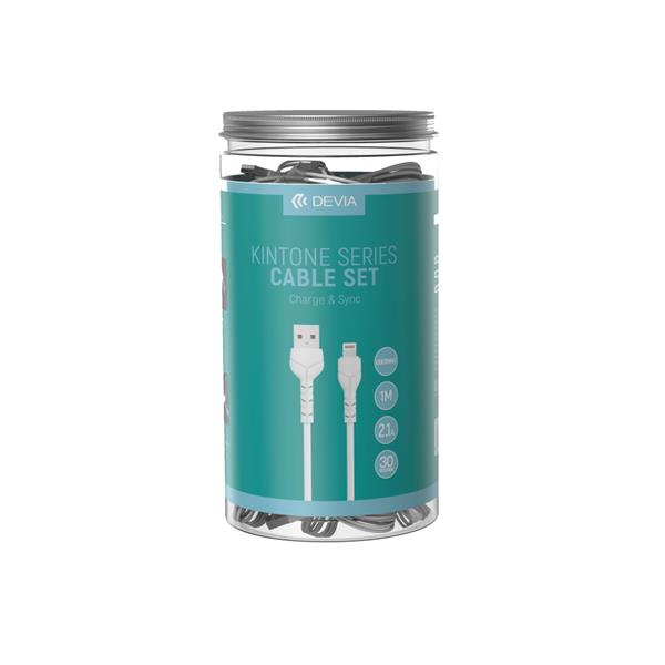 Devia kabel Kintone V2 EC406  USB - Lightning 1,0 m 2,1A biały zestaw 30 szt
