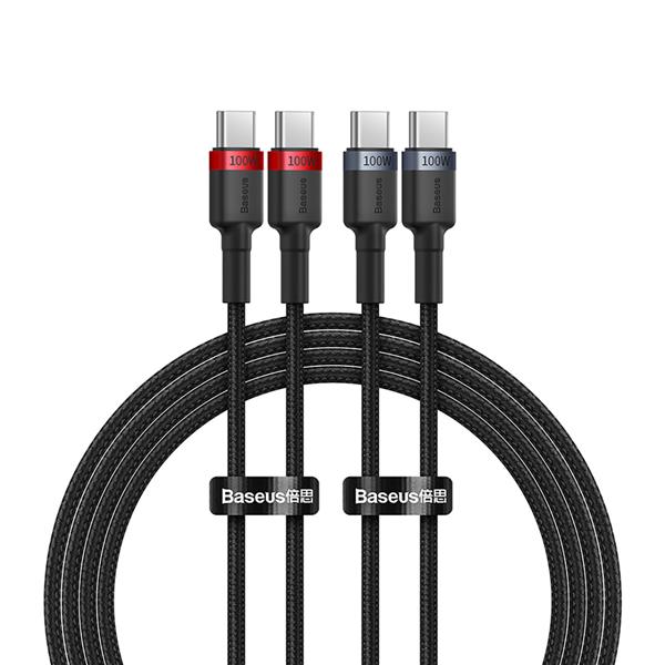 Kabel Baseus Cafule USB-C / USB-C 100W 2 m - czerwono-czarny i czarno-szary (2 szt.)