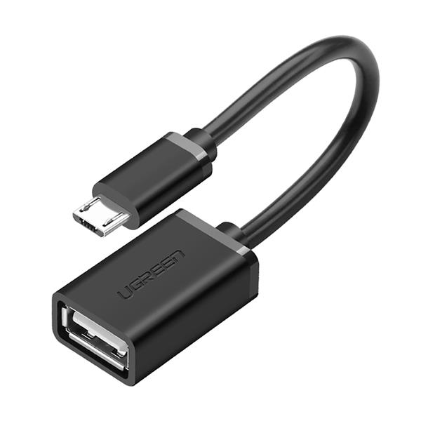 Kabel Ugreen US133 10396 micro USB (męski) / USB-A (żeński) OTG płaski 0.15m - czarny
