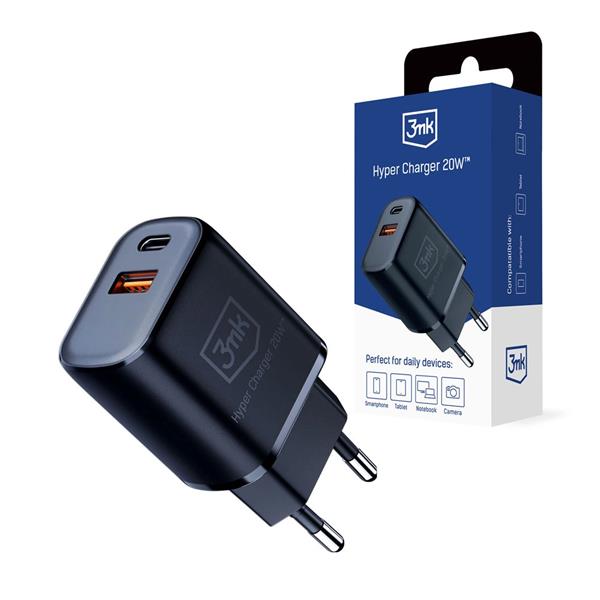 Ładowarka sieciowa 3mk Hyper Charger 20W USB-C USB-A - czarna