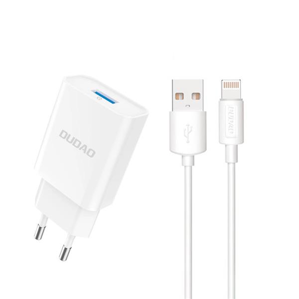 Ładowarka sieciowa Dudao A4EU USB-A 2.1A - biała + kabel USB-A - Lightning
