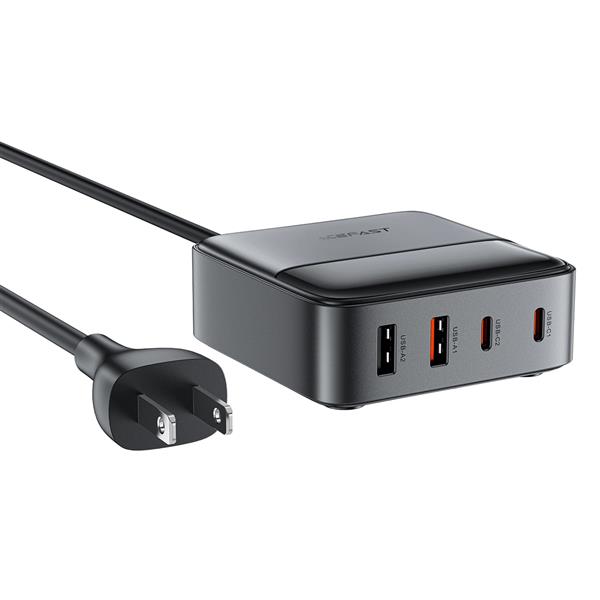 Stacja ładująca Acefast Z6 PD65W GaN (2 x USB-C + 2 x USB-A) z końcówką US - czarna