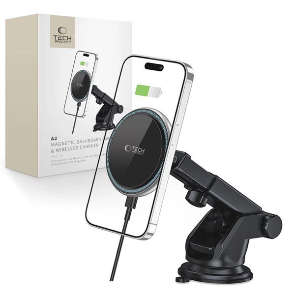 Uchwyt Tech-Protect A2 samochodowy na telefon z ładowarką indukcyjną MagSafe 15W na kokpit - czarny