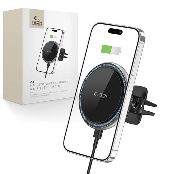 Uchwyt Tech-Protect A2 samochodowy na telefon z ładowarką indukcyjną MagSafe 15W na kratkę nawiewu - czarny