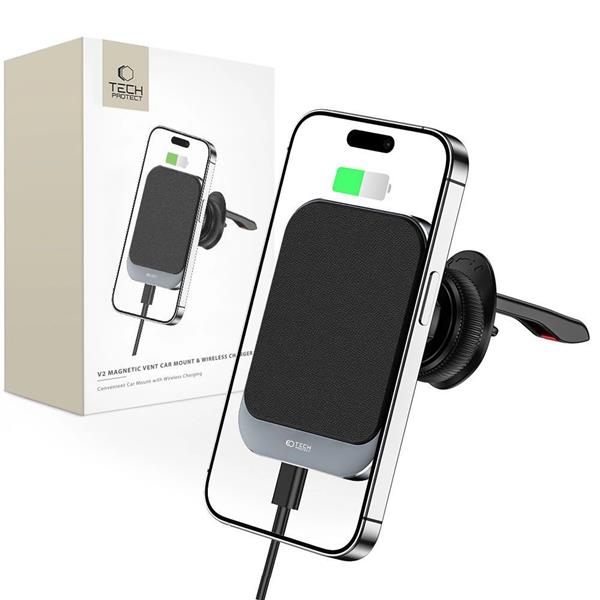 Uchwyt Tech-Protect MM15W-V2 samochodowy na telefon z ładowarką indukcyjną MagSafe 15W na kratkę nawiewu - czarny
