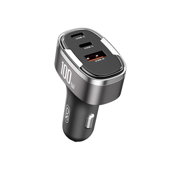 XO ładowarka samochodowa CC61 PD QC 3.0 100W 1x USB1x USB-C 1x Lightning szara