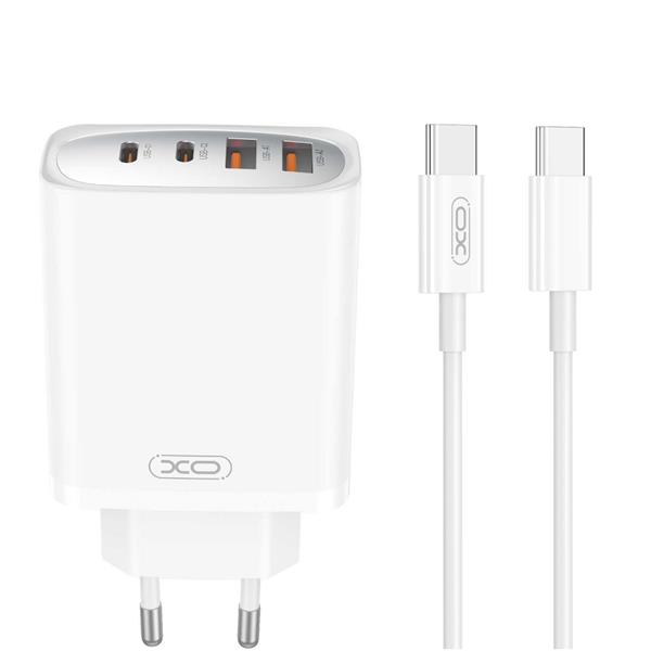 XO ładowarka sieciowa CE22 PD 45W 2x USB-C 2x USB biała + kabel USB-C - USB-C