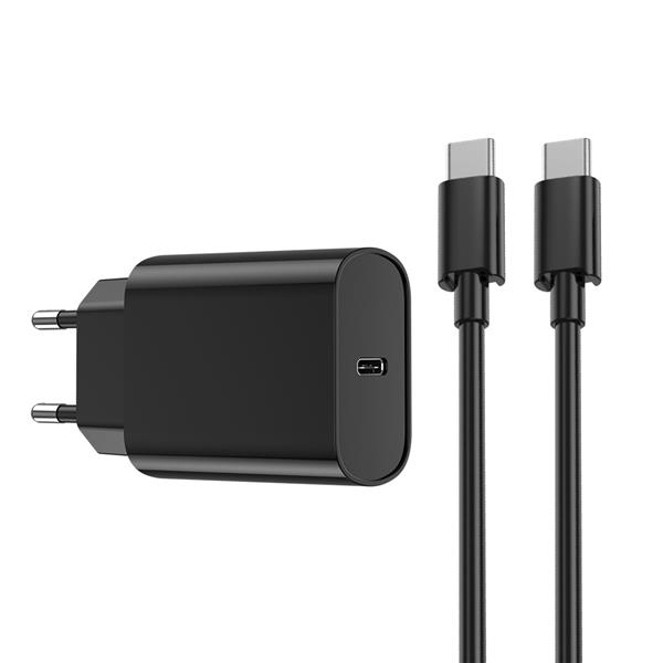 żWIWU ładowarka sieciowa Wi-U001 PD 20W 1x USB-C czarna + kabel USB-C - USB-C