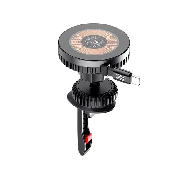 żXO uchwyt samochodowy CX024 magnetyczny z ładowaniem bezprzewodowym indukcyjnym z kablem USB-C 15W czarny do kratki