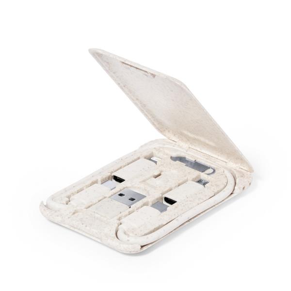 Kabel do ładowania i synchronizacji ze słomy pszenicznej, 3 adaptery w komplecie, stojak na telefon - V1358-00