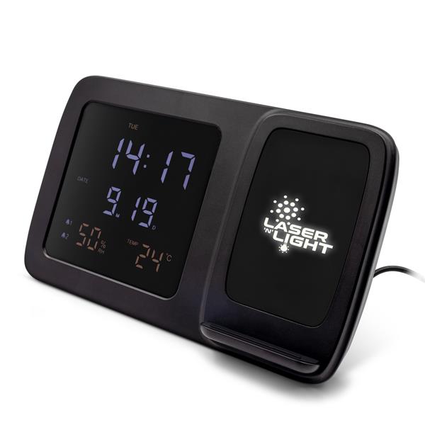 Ładowarka bezprzewodowa 5W-15W Exclusive Collection, wielofunkcyjny zegar cyfrowy | Isha - V1161-03