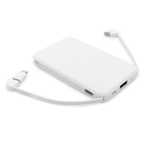 Power bank 5000 mAh ze zintegrowanymi kablami, adapter w komplecie | Presley - V0905/W-02
