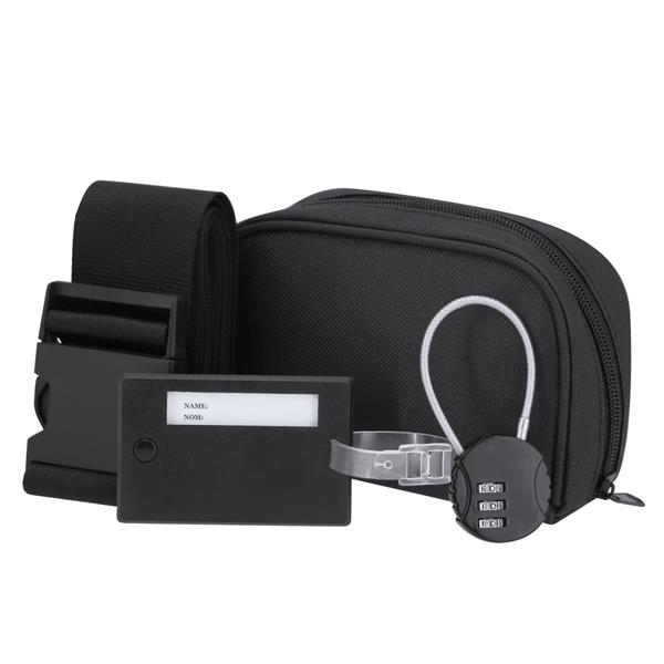 Zestaw podróżny, zawieszka do bagażu, pas do walizki, kłódka podróżna, pokrowiec RPET - VA778-03