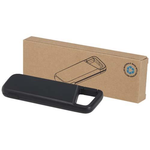 Alkes wodoodporny powerbank z karabińczykiem o pojemności 5000 mAh i mocy 12 W, wykonany z tworzyw sztucznych pochodzących z recyklingu