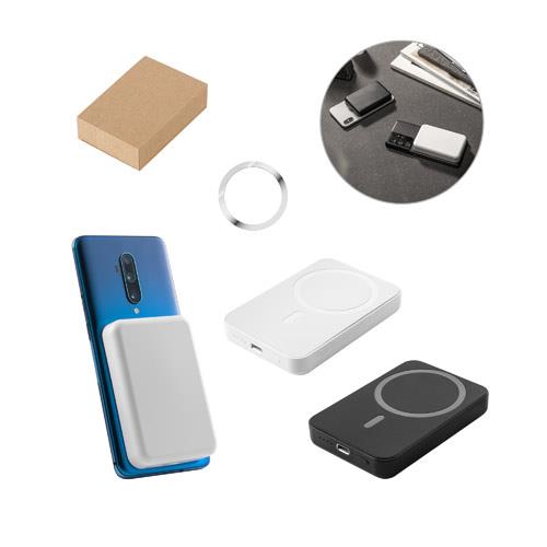 AMPERE 5. Magnetyczny power bank 5 000 mAh z superszybką ładowarką bezprzewodową 15 W wykonany w ABS pochodzącego z recyklingu (100% rABS)