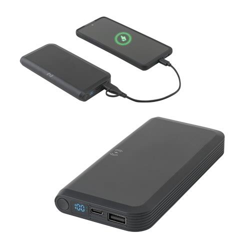 BECKER 10. Power bank o pojemności 10 000 mAh wykonany z ABS pochodzącego z recyklingu (100% rABS) z superszybką ładowarką bezprzewodową o mocy 15 W
