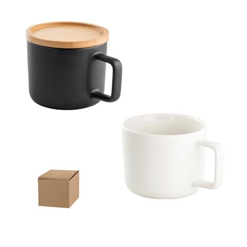 FANGIO. Kubek ceramiczny z bambusową podstawą i pokrywką 220 mL