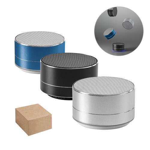 FLOREY. Przenośny głośnik 3 W z baterią o żywotności 3 godzin, wykonany w aluminium recyklingu (100% rAL) i ABS pochodzącego z recyklingu (100% rABS)