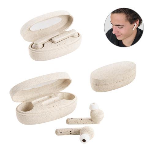 FOURIER. Bezprzewodowe słuchawki douszne z 3-godzinną żywotnością baterii wykonane z włókna słomy pszenicznej i PP