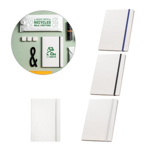 MILKY. Notatnik A5 wykonany z kartonów po mleku pochodzących z recyklingu z kartkami w linie