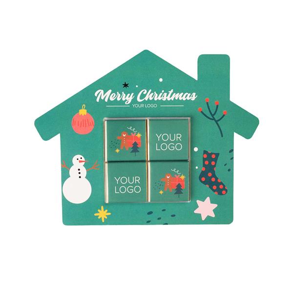 ZESTAW CZEKOLADEK KWADRATOWYCH W KOPERCIE KSZTAŁTOWEJ - DOMEK