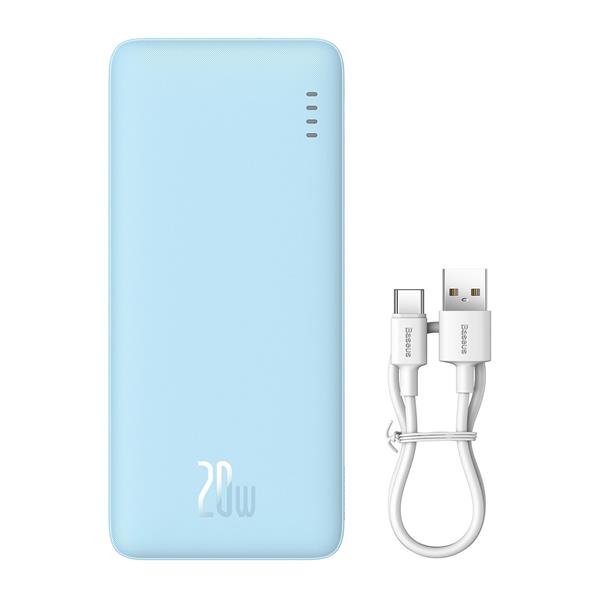 Powerbank Baseus Airpow 20W 20000mAh z białym kablem Baseus Simple Series USB-A - USB-C 50cm - niebieski