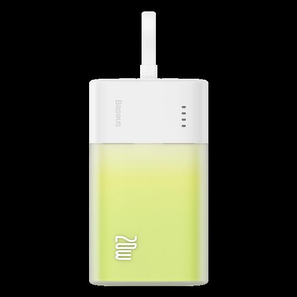 Powerbank Baseus Popsicle 5200mAh 20W z wbudowanym kablem Lightning (+ biały kabel Baseus Simple USB-C - USB-C 60W/20V/3A/30cm) - biało-zielony