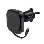 Uchwyt Acefast D32 magnetyczny z ładowarką indukcyjną 15W ze zwijanym kablem USB-C na kratkę nawiewu - czarny